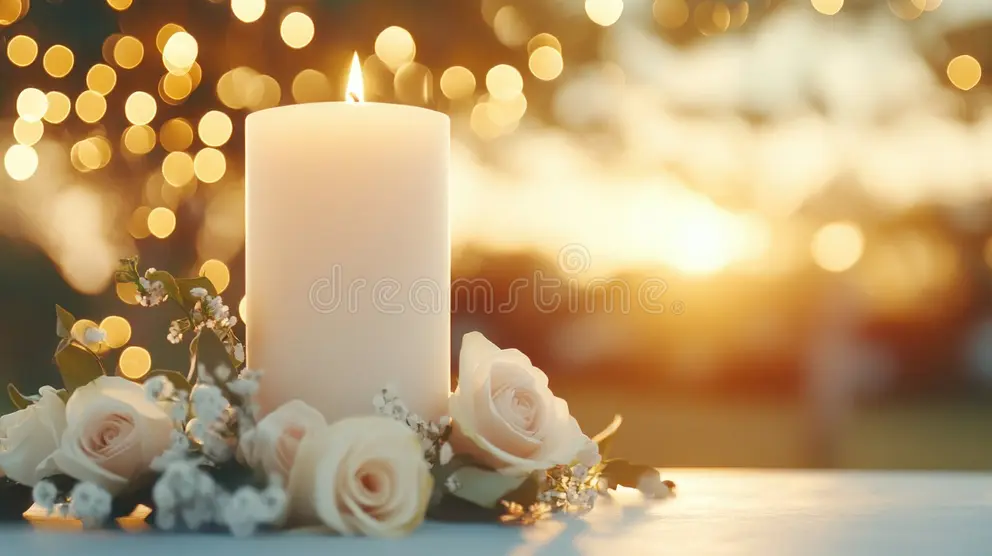 Memorial tribute candles and sympathy flowers in Lanes, Ontario