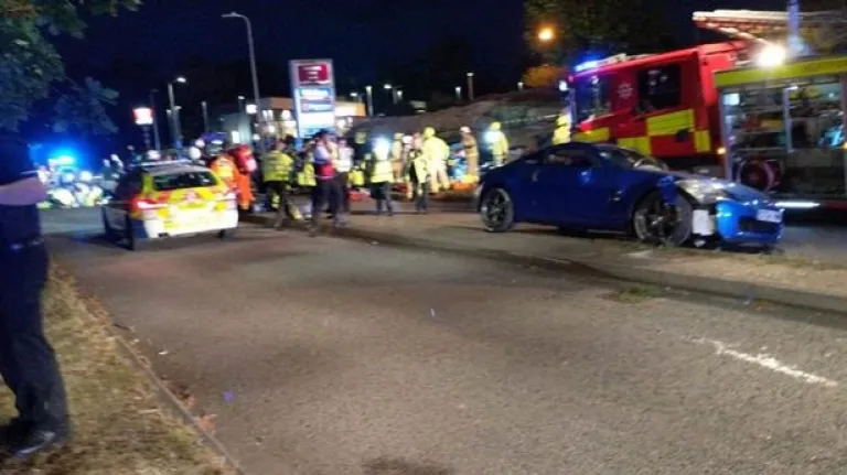 Crashed vehicles ambulances police roadblocks responding to reported incident in Stevenage, Ontario